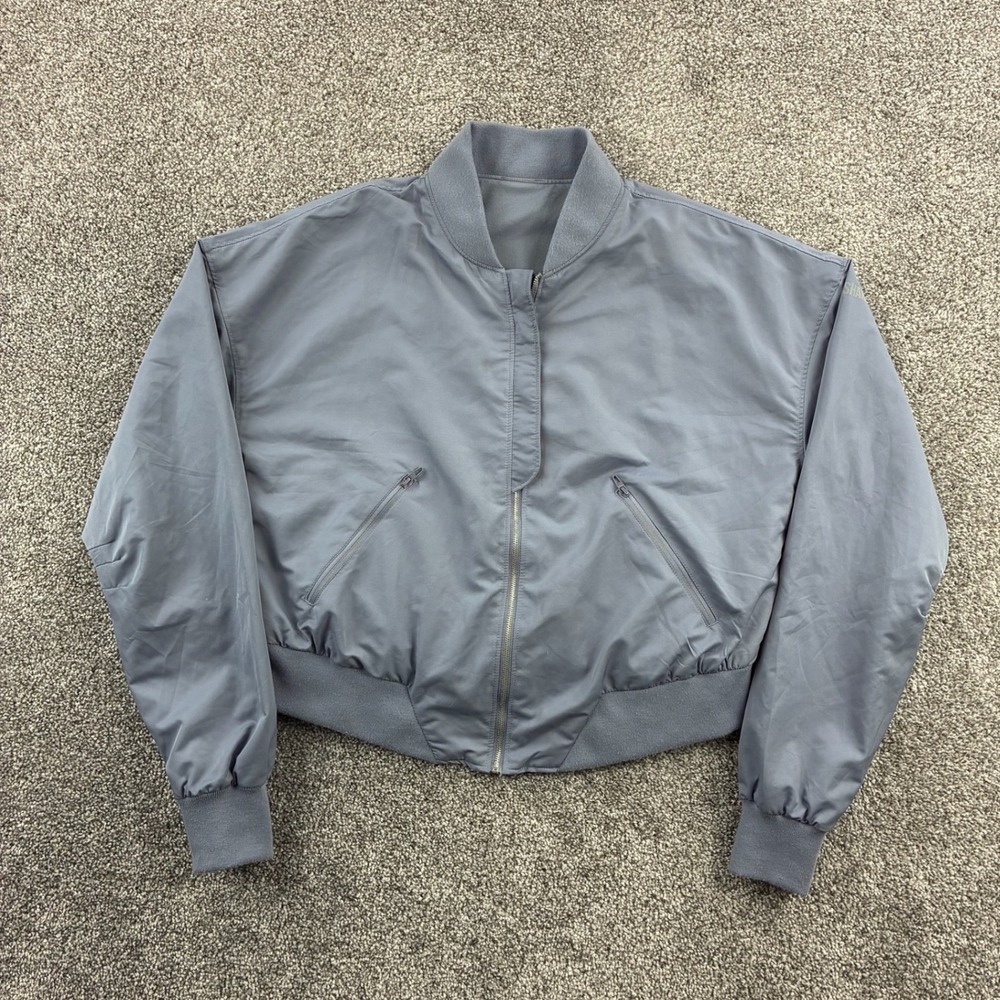 Gymshark Lo Bomber Jacket Women's Small Blue Gray Full Zip Cropped Activewear